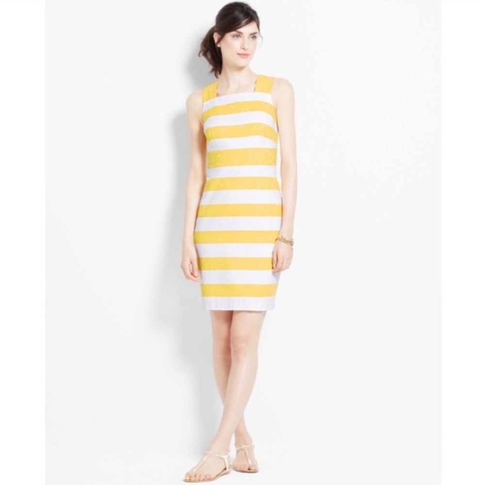 Ann Taylor yellow and white striped sun dress 00P